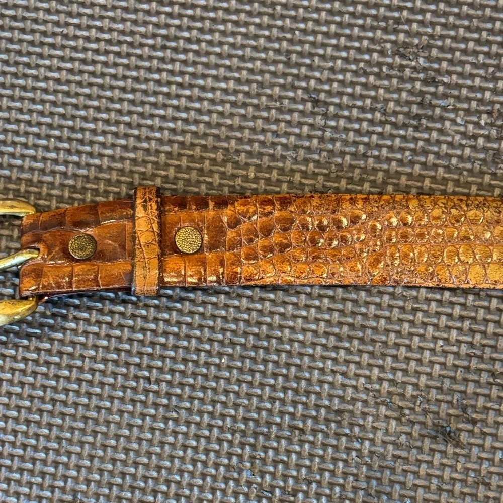 Alligator grain Brown Leather Belt with cashmere cowhide lining